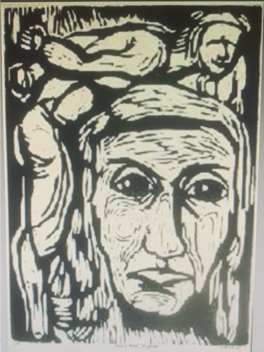 Black & White Abstract Face Woodcut Art Print , 1950
Signed and numbered in ink